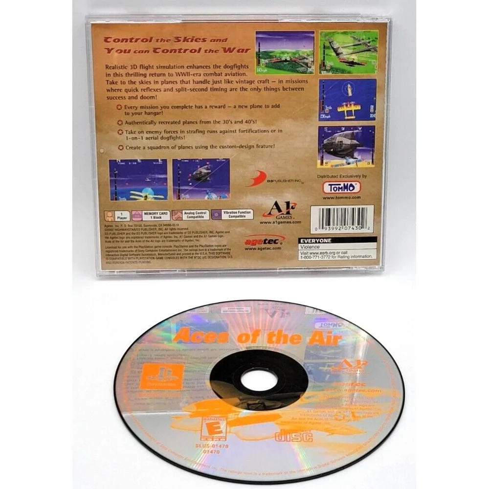 ACES OF THE AIR CIB COMPLETE IN BOX PS1 GAME PLAYSTATION ONE AGETEC BLACK LABEL‎